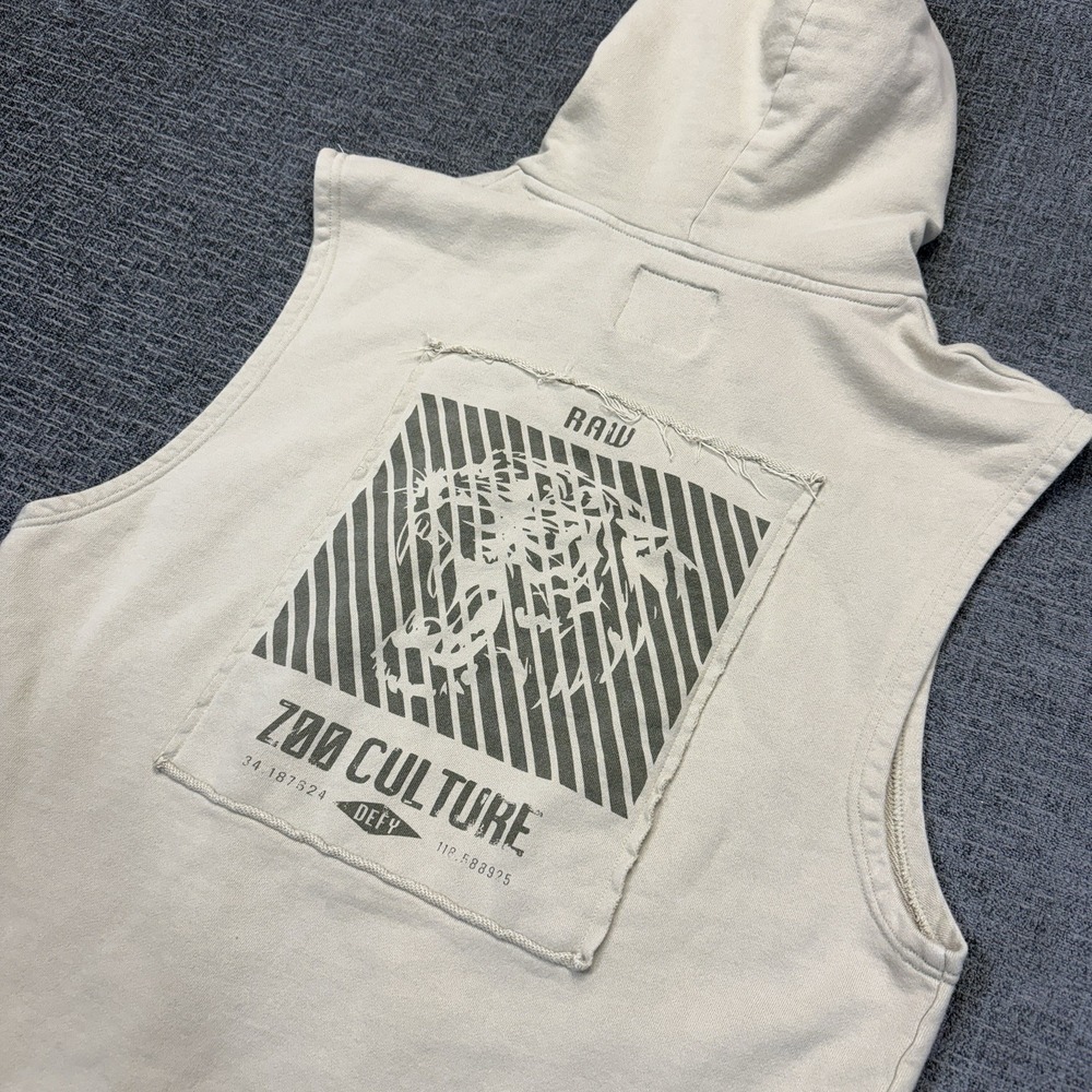RAWGEAR Sleeveless Hoodie Men's L Beige Graphic Muscle Gym Streetwear